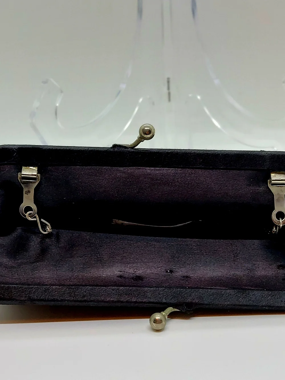 La Regale Black Satin Beaded Convertible Evening Clutch With Chain Strap